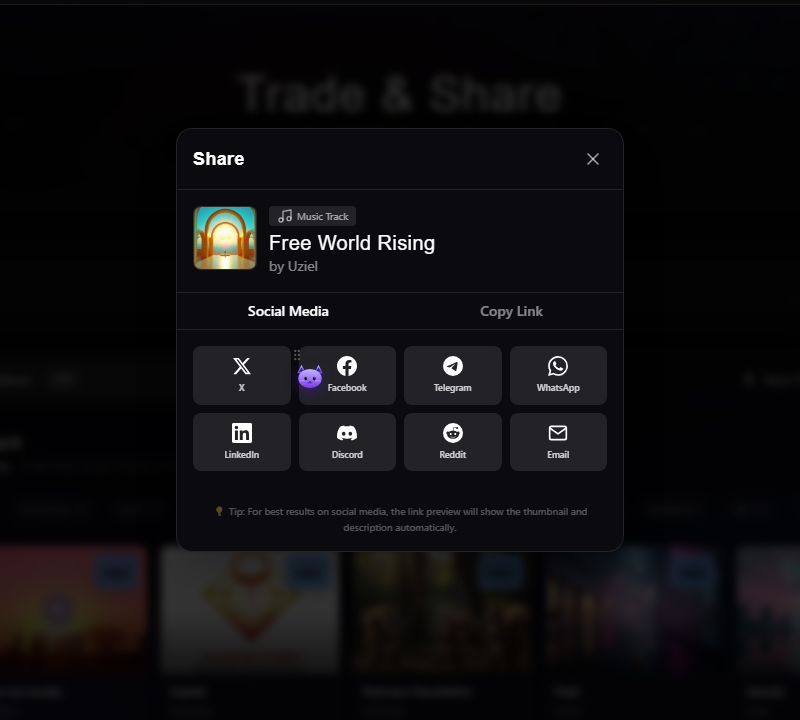 Share modal — 8 networks
